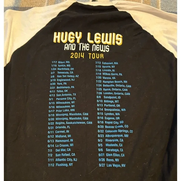 Tultex XXL B&W Huey Lewis and the news 2014 tour T-shirt 3/4 white sleeves - Picture 7 of 11